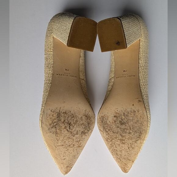 Marc Fisher Zala Block Heel Pointy Toe Pump Natural Raffia Sz Women's US 7 - Picture 7 of 7